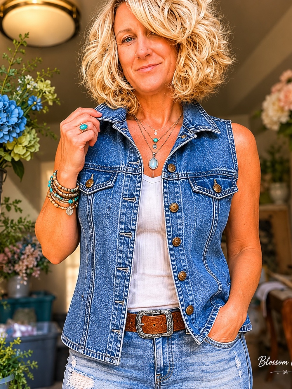 Stonebridge Denim Vest Small Western Cottage Core Jean Vest Button Front